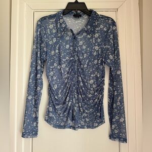 Halogen Blue Floral Mesh Blouse